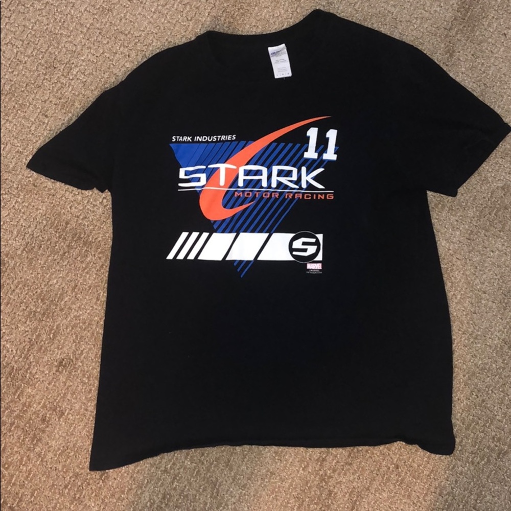 Marvel Stark Motor Racing Men’s Large Black Graphic Tee Loot Crate Gildan